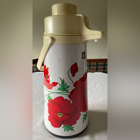 Vintage Sunrise Retro Coffee Pump Dispenser Poppy Floral Design Hot Cold Thermos - Picture 2 of 14